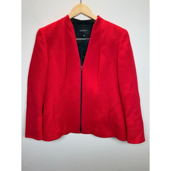 Lafayette 148 Women's Petite Size 12 Red Wool Blazer Jacket Holidays EUC - Picture 1 of 5